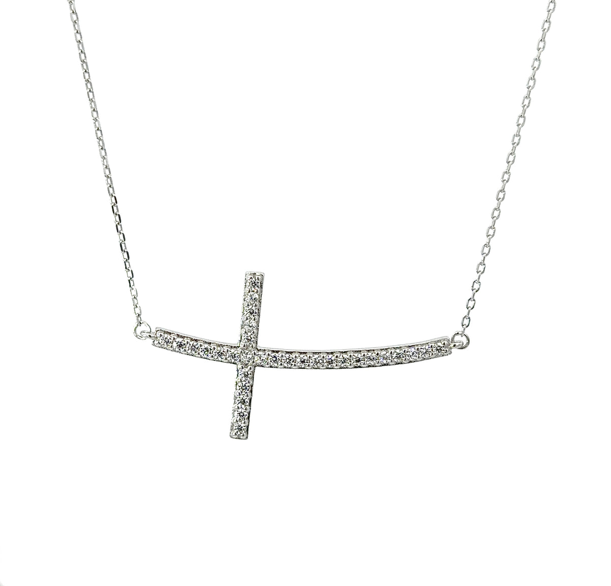 Sterling Silver Sideways Cross Necklace