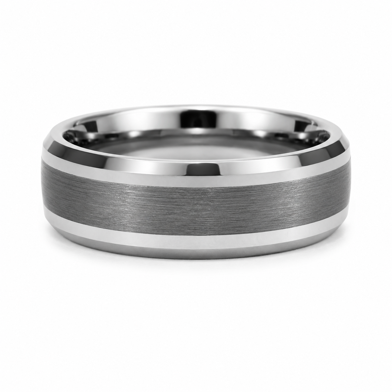 The Vanguard: Silver Brushed 6MM Tungsten Band with Beveled Edges