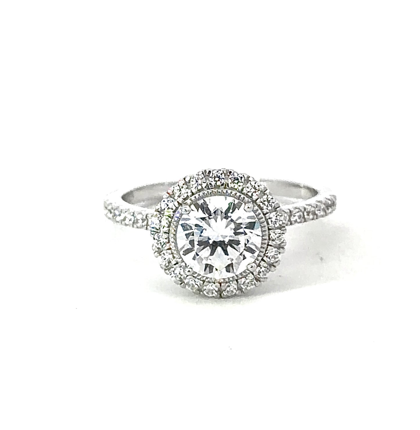 Sterling Silver Double Halo Round cut Ring