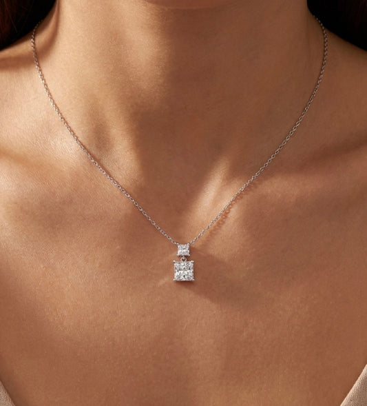 Sterling Silver Cubic Zirconia Princess cut Necklace