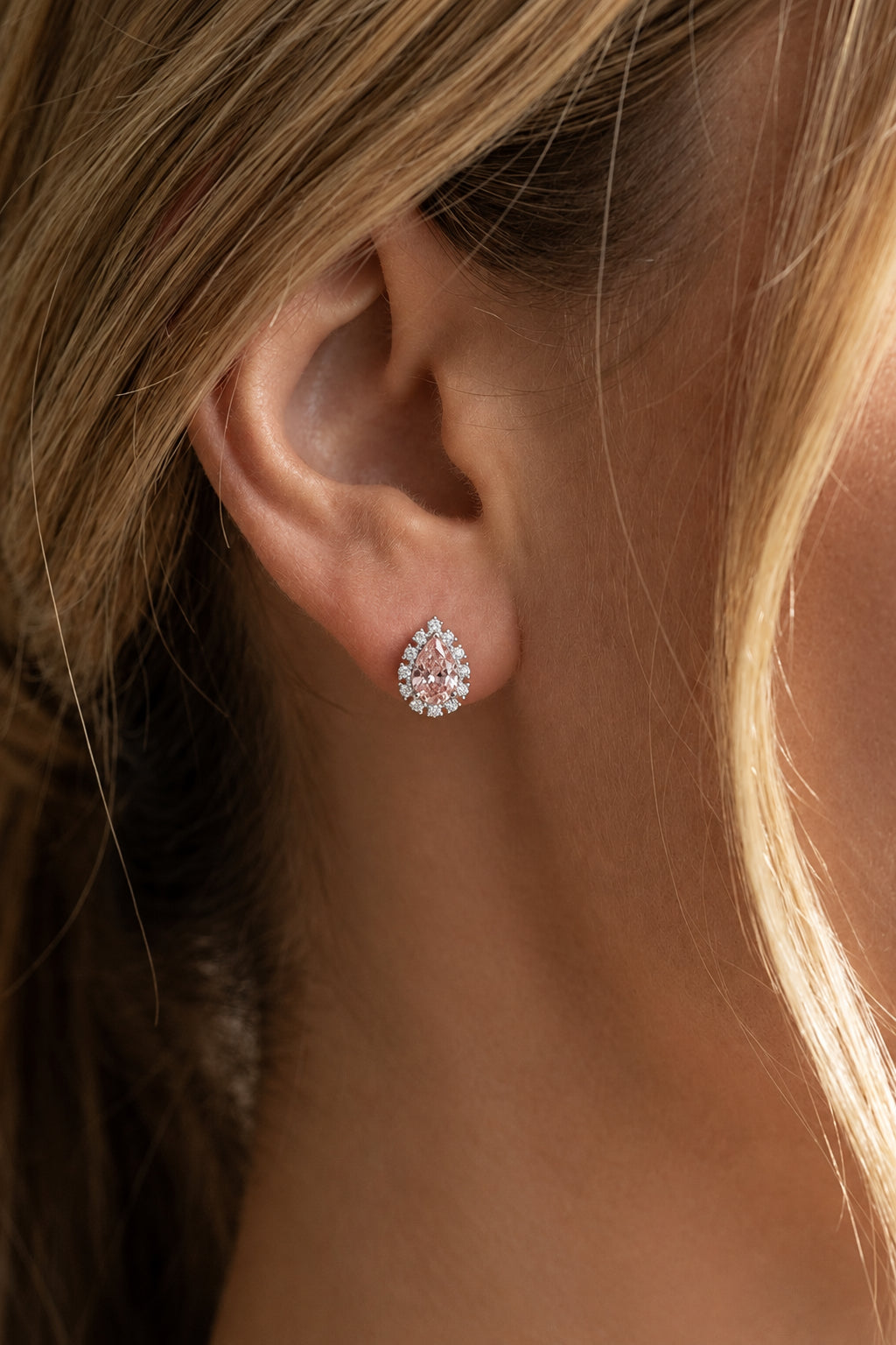 Sterling Silver Teardrop Pink Topaz Stud Earrings