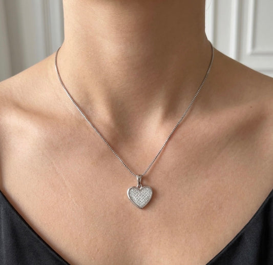 Sterling Silver Pave Heart Necklace