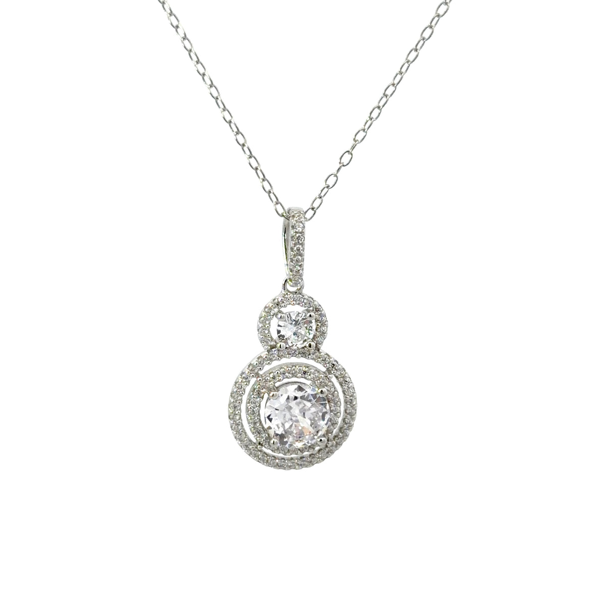 Sterling Silver Brilliant cut Double Halo Necklace