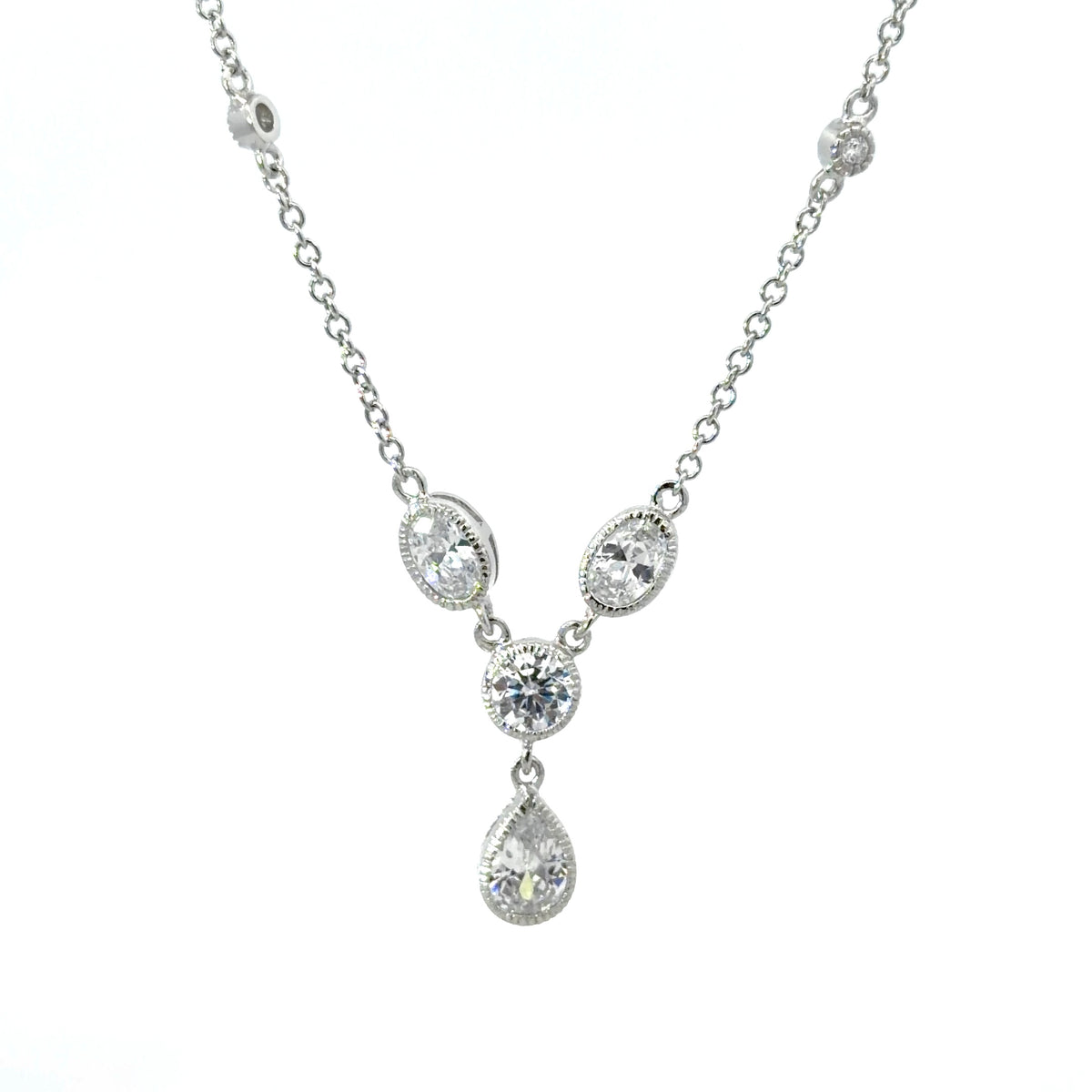 Sterling Silver Vintage Bezel Teardrop-Cut Necklace