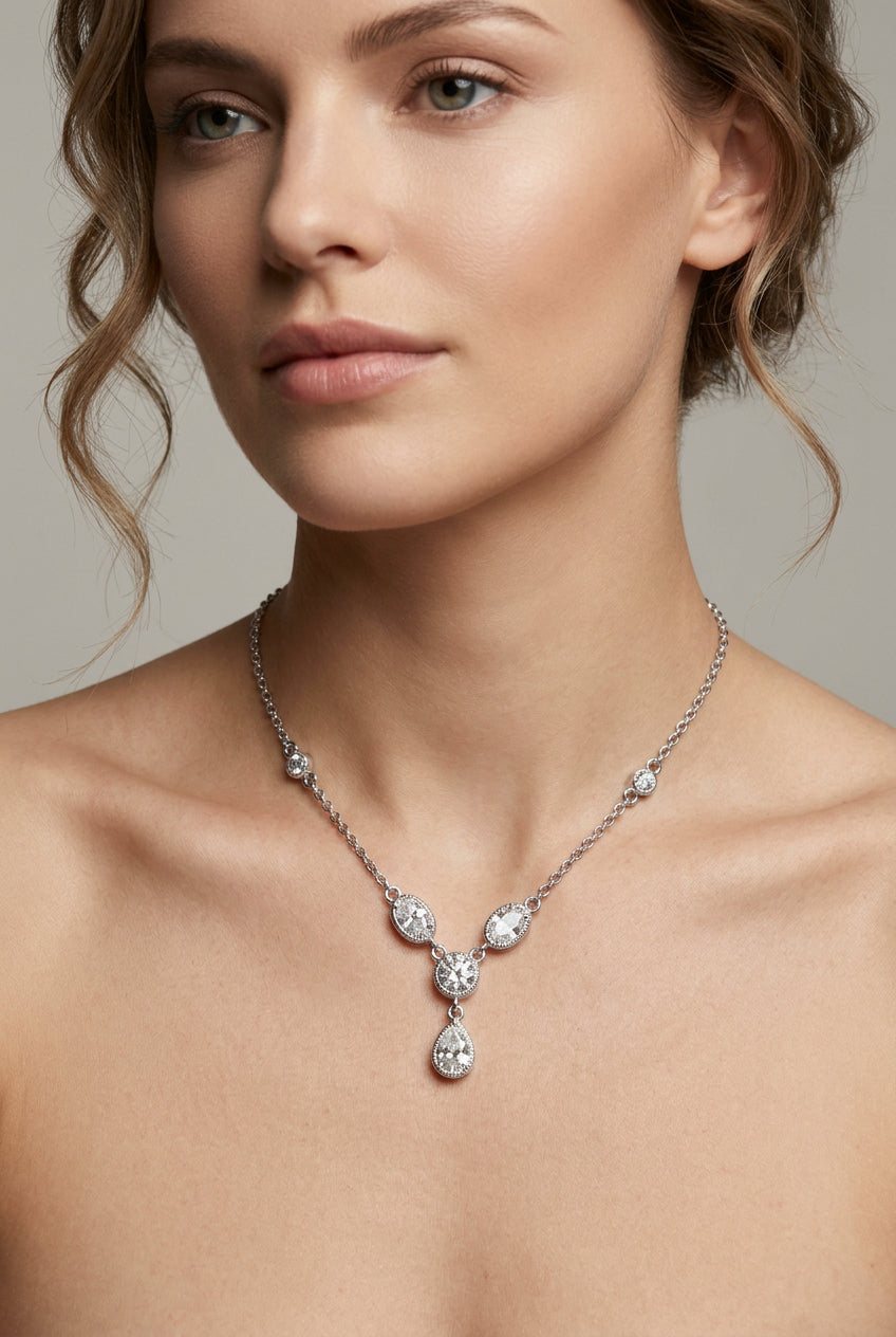 Sterling Silver Bezel set Mixed Cut Cubic Zirconia Necklace