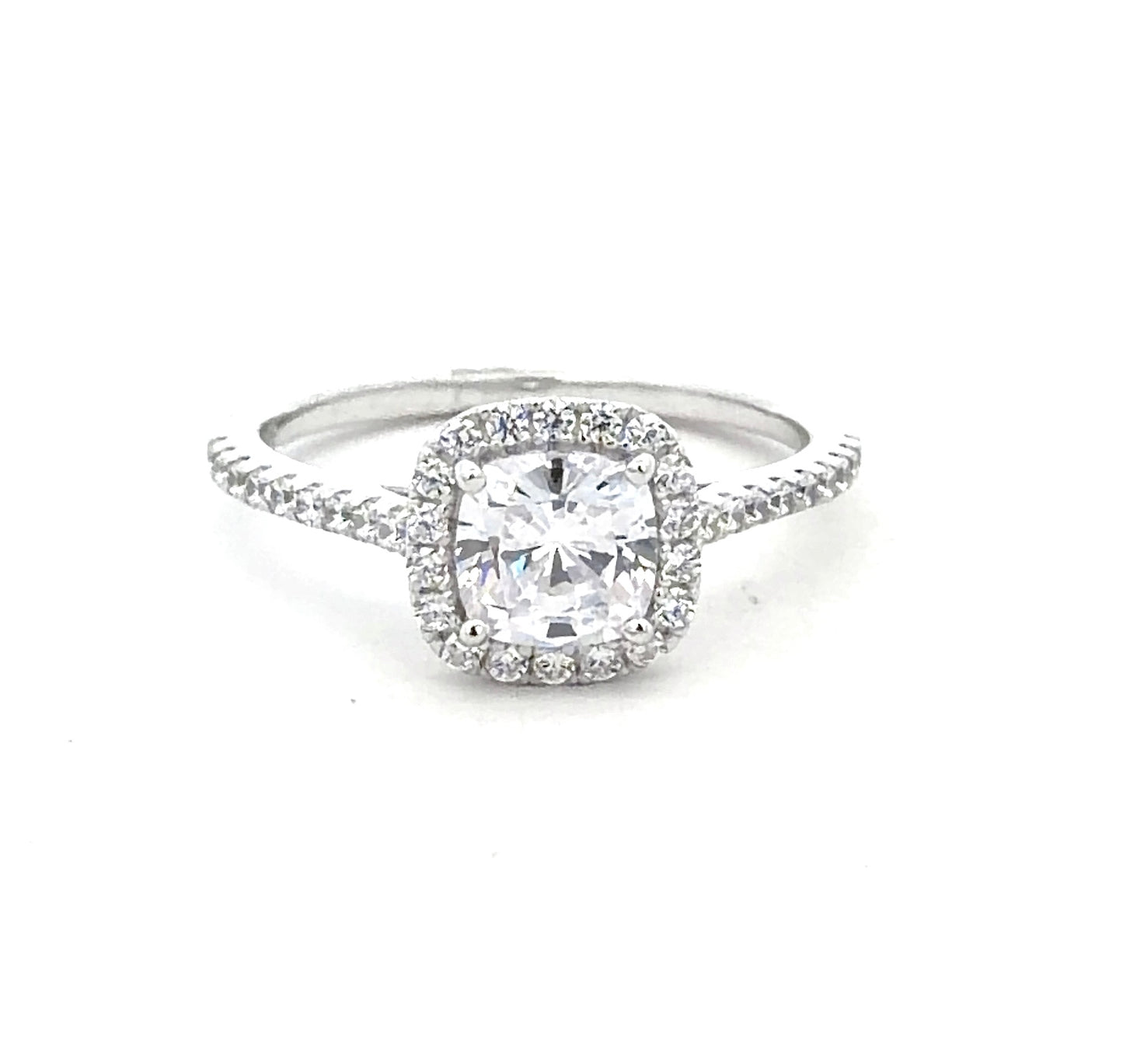 Sterling Silver Cushion Cut Halo Ring