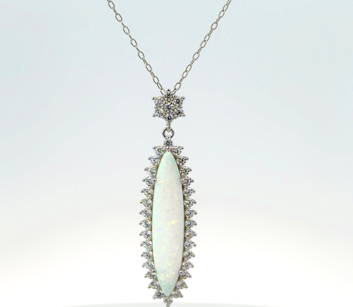 Sterling Silver Marquise-cut Opal Necklace