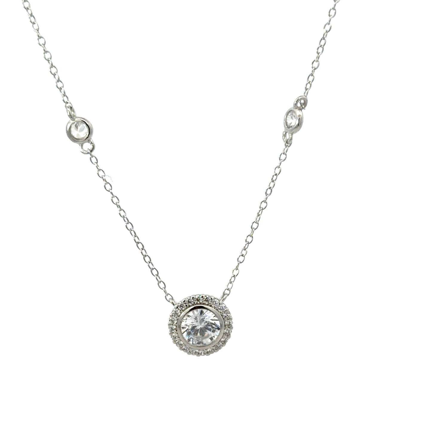 Sterling Silver Brilliant cut Station Necklace