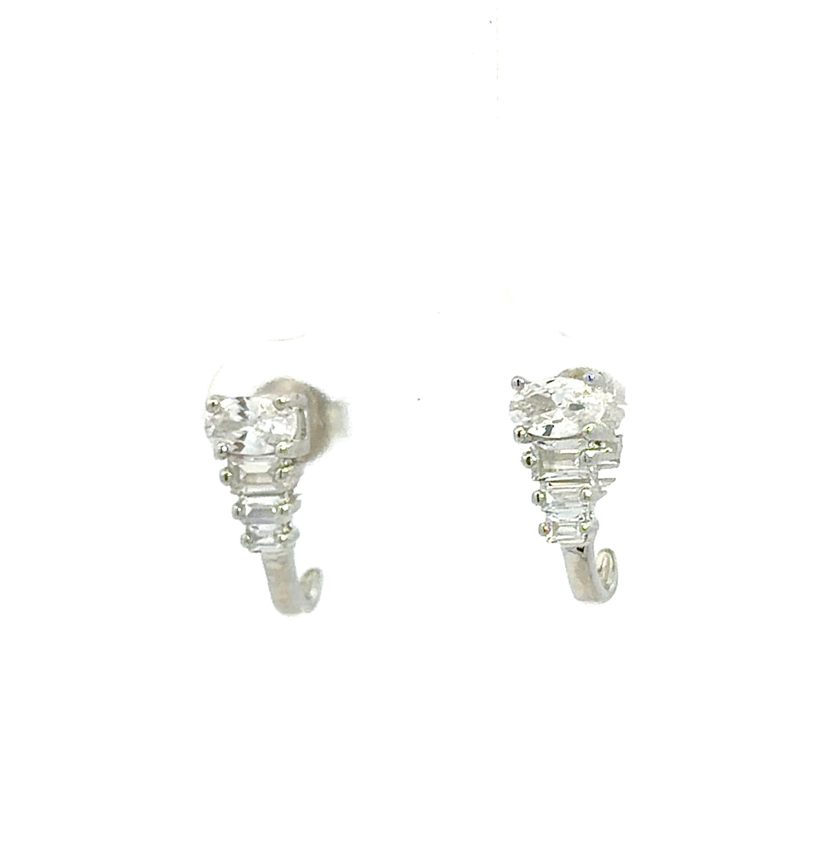 Sterling Silver Oval-cut Cubic Zirconia J-Hoop Earrings