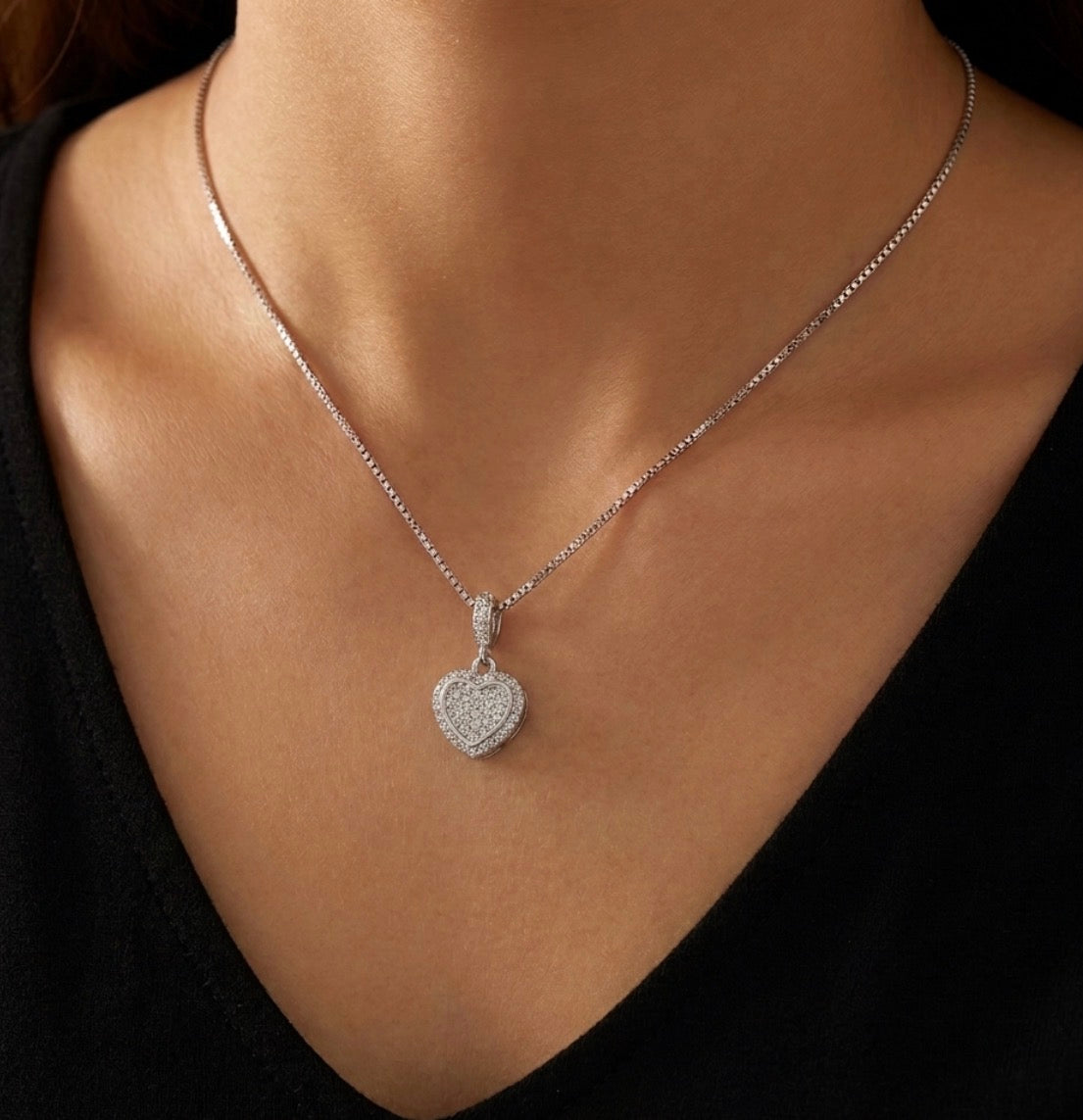 Sterling Silver Pave-set Cubic Zirconia Heart shaped Necklace