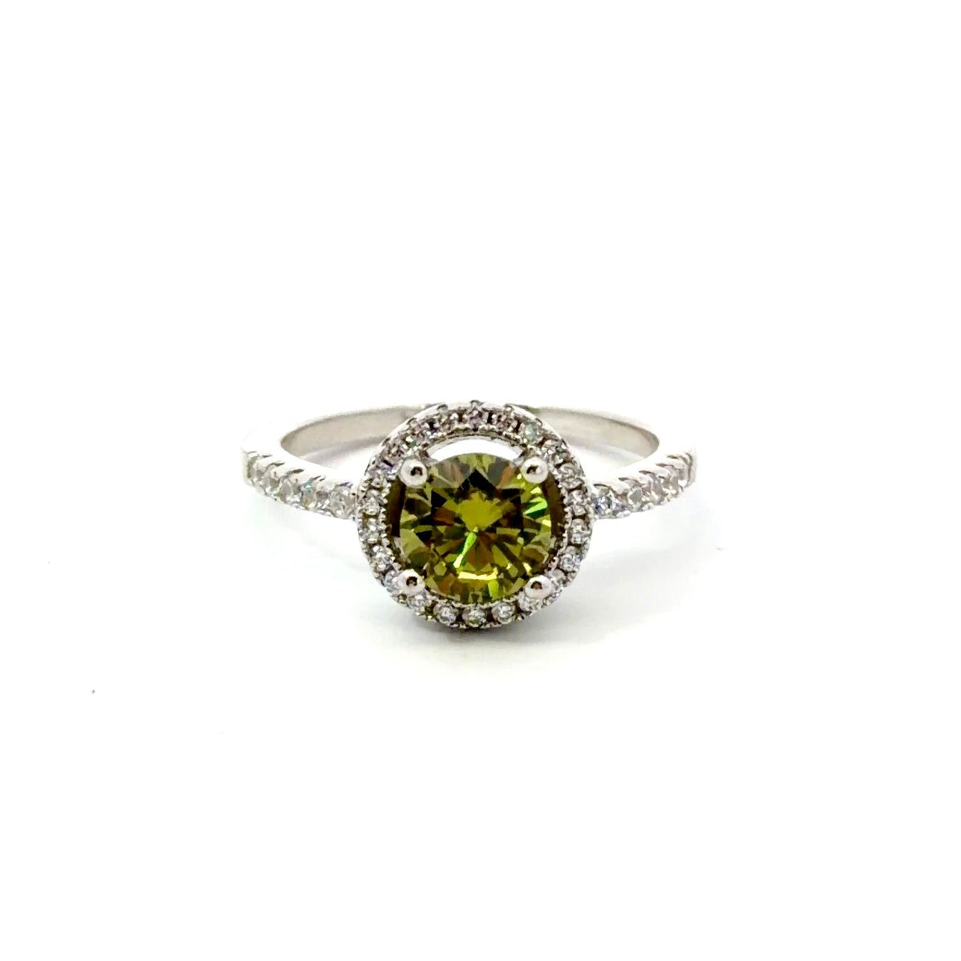 Sterling Silver Round-cut Peridot Halo Ring