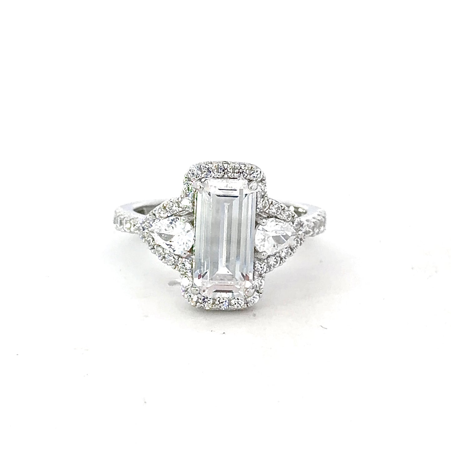 Sterling Silver Emerald Cut Halo Ring