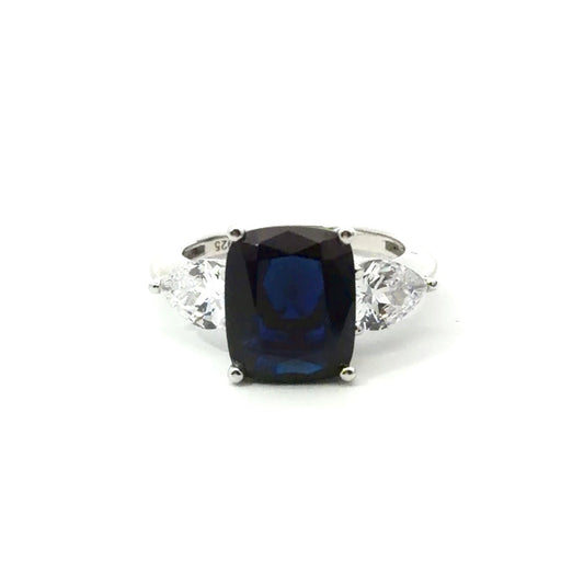 Sterling Silver Emerald-cut Sapphire Ring