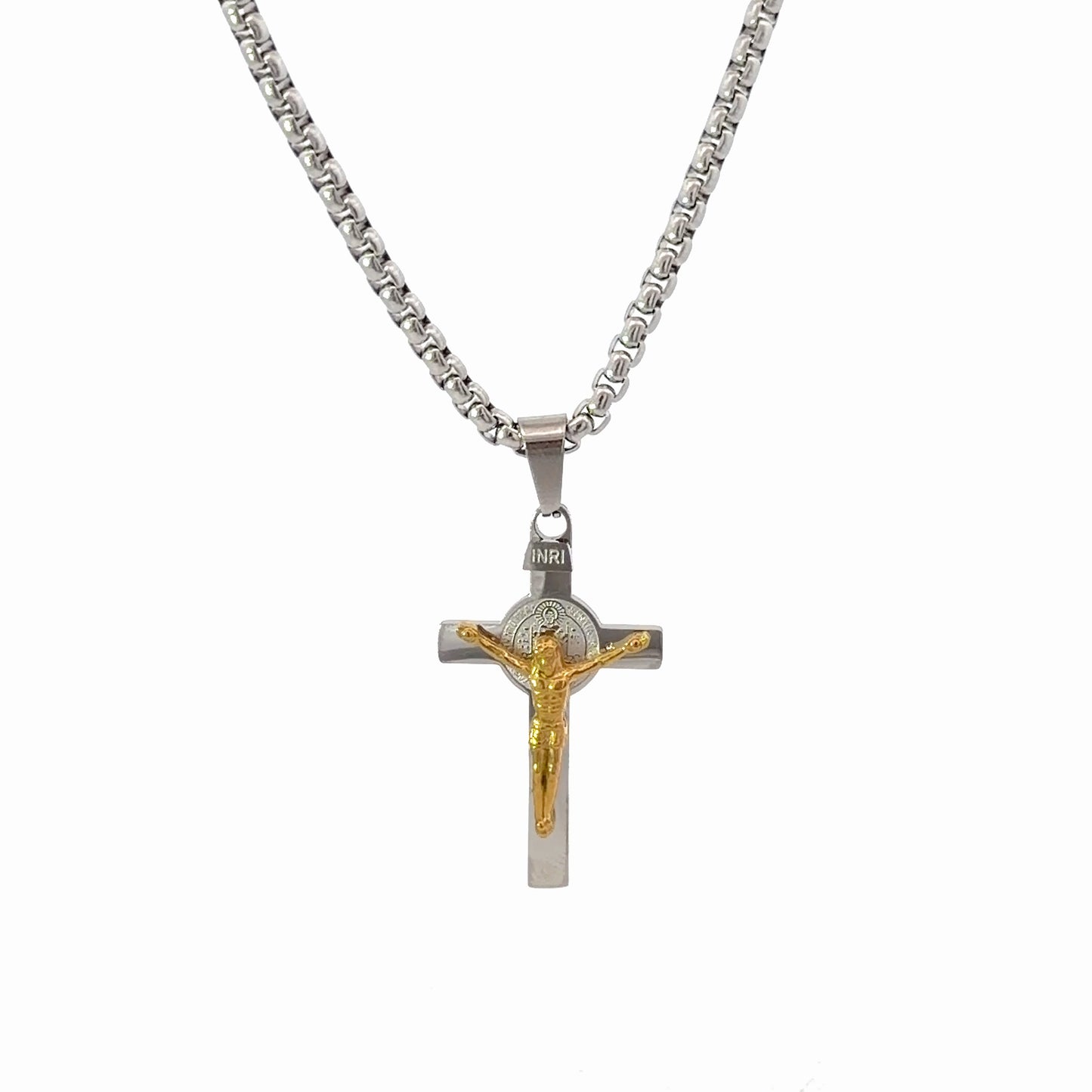Gold and Stainless Steel Crucifix Pendant