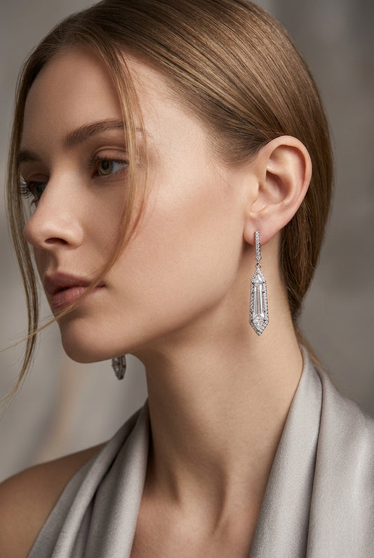 Sterling Silver Art Deco Drop Earrings