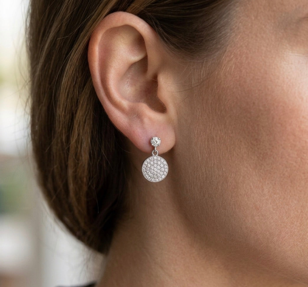 Sterling Silver Cubic Zirconia Round Drop Earrings