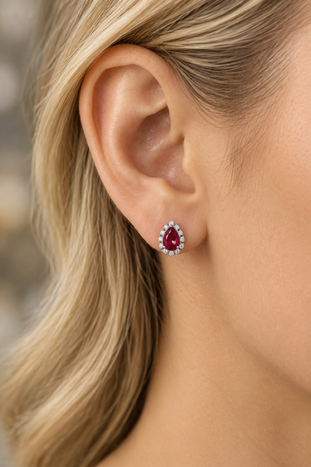Sterling Silver Teardrop Ruby Stud Earrings