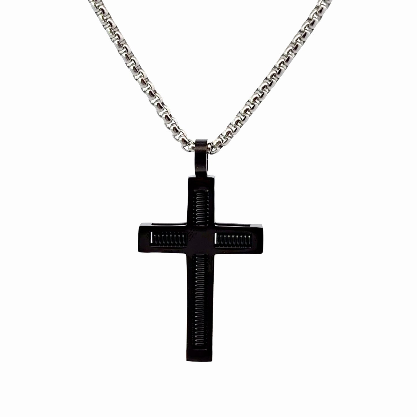 Black Stainless Steel Spring Cross Pendant
