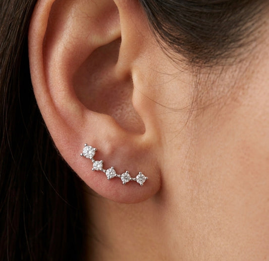 Sterling Silver Cubic Zirconia Ear Climber Earrings