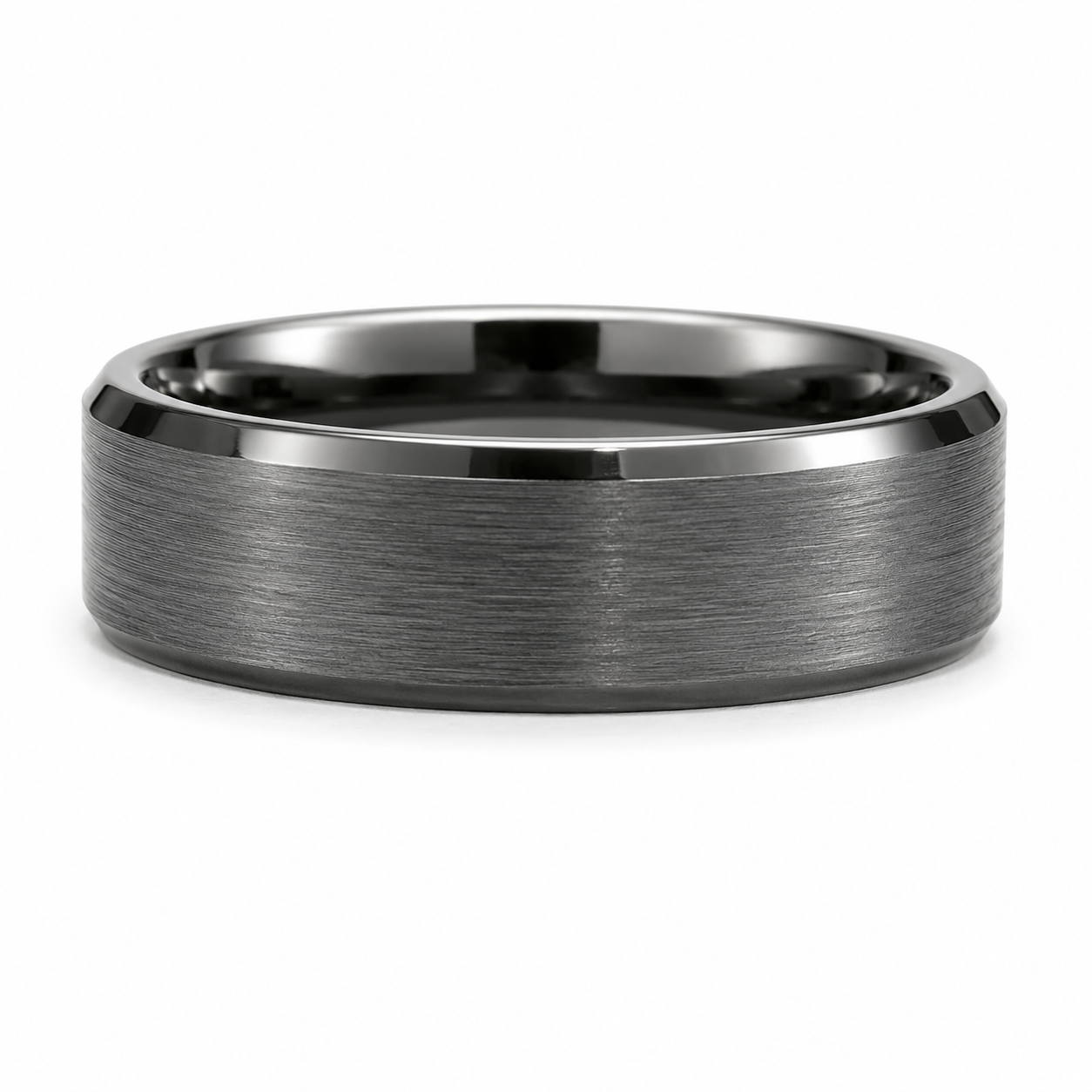 Brushed Charcoal 6MM Tungsten Band with Beveled Edges