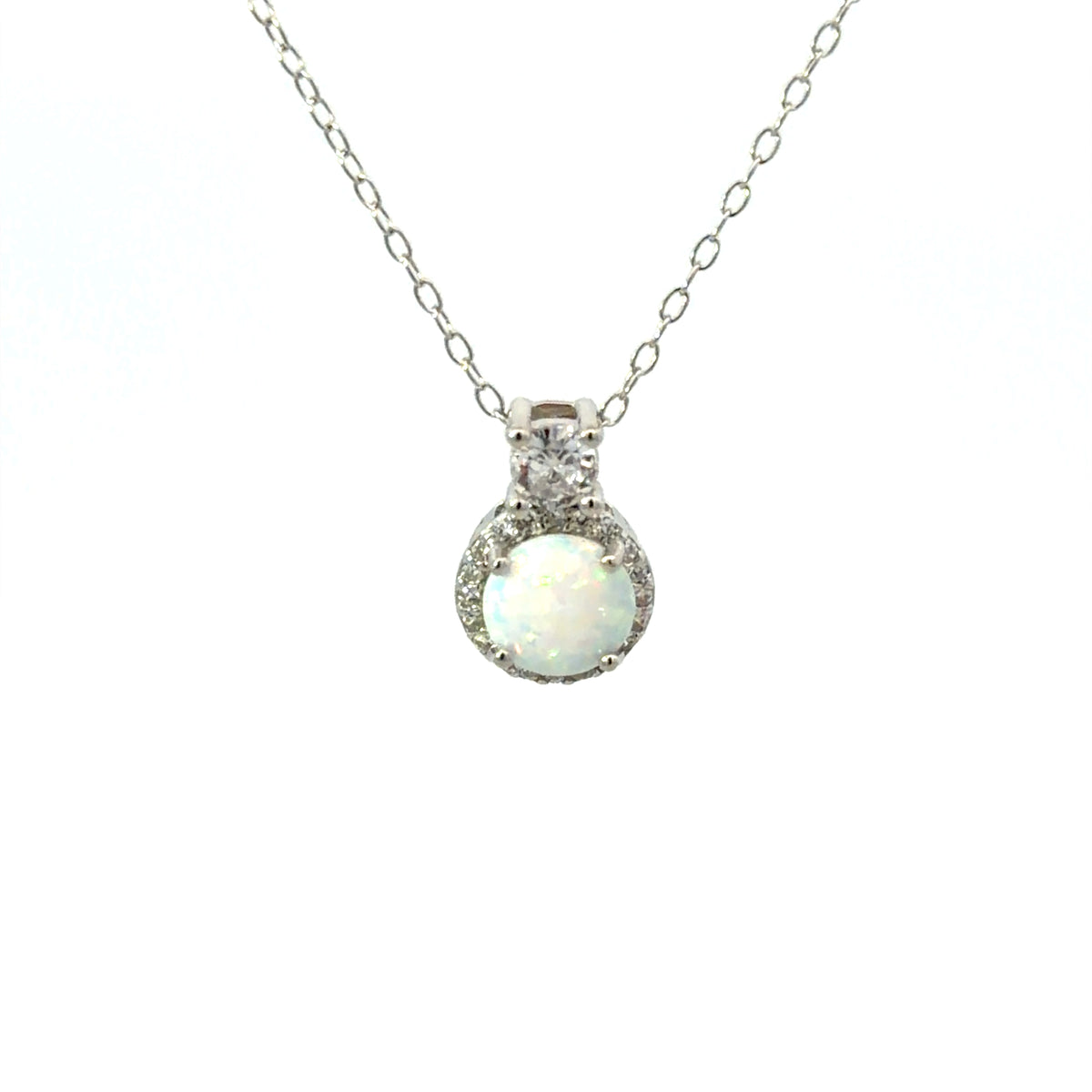 Sterling Silver Round Opal Necklace