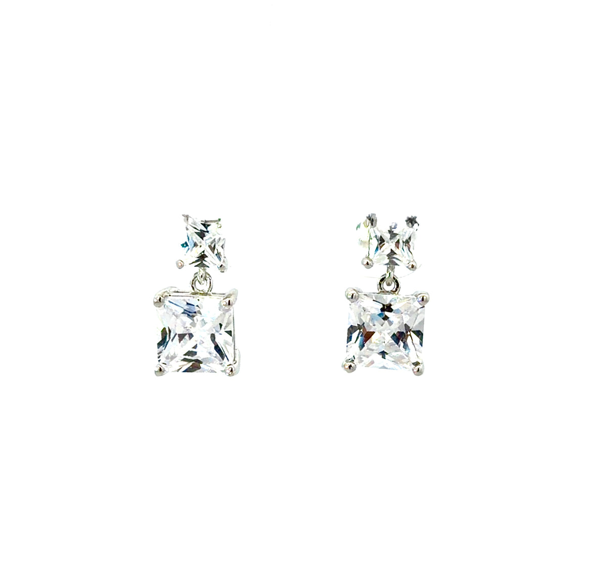 Sterling Silver Princess Cut Cubic Zirconia Drop Earrings