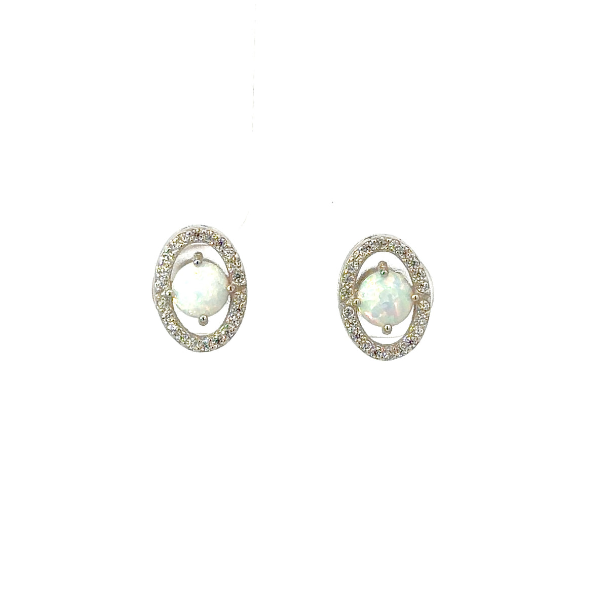 Sterling Silver Oval Halo Opal Earrings