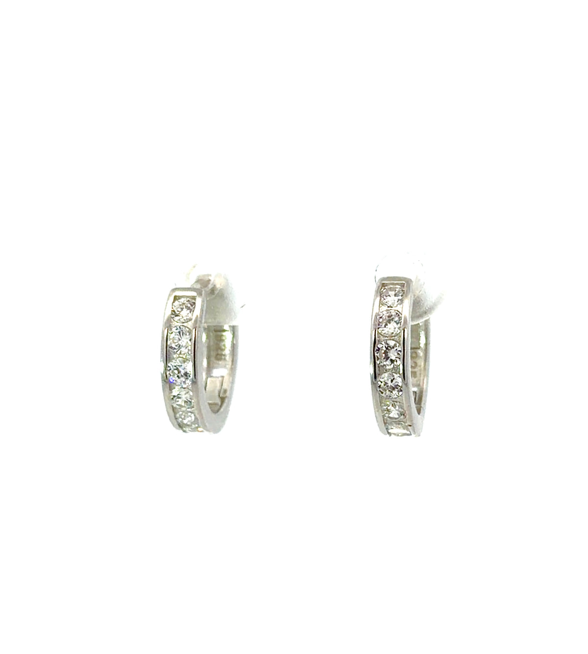 Sterling Silver Channel set Cubic Zirconia Huggie Earrings