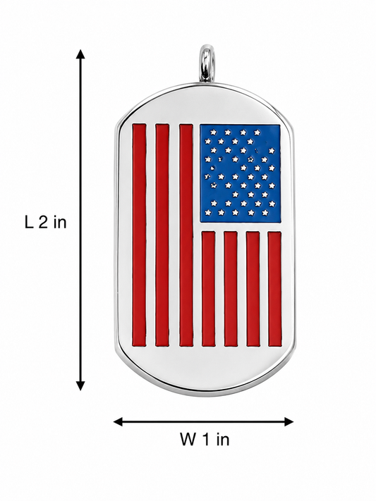 Stainless Steel Military Inspired American Flag Dog Tag Pendant