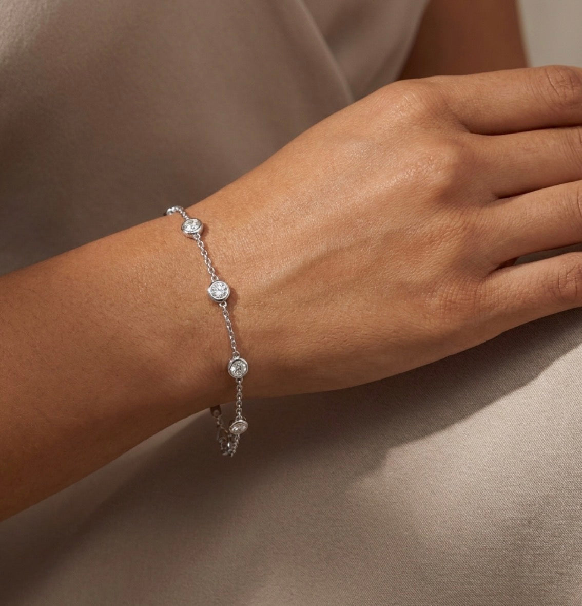 Sterling Silver Bezel-set Station Bracelet