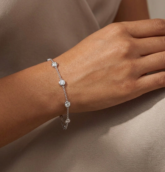 Sterling Silver Bezel-set Station Bracelet