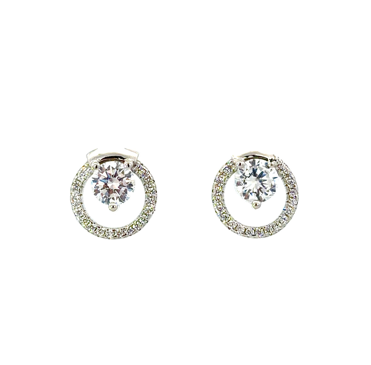 Sterling Silver Cubic Zirconia Halo Stud Earrings