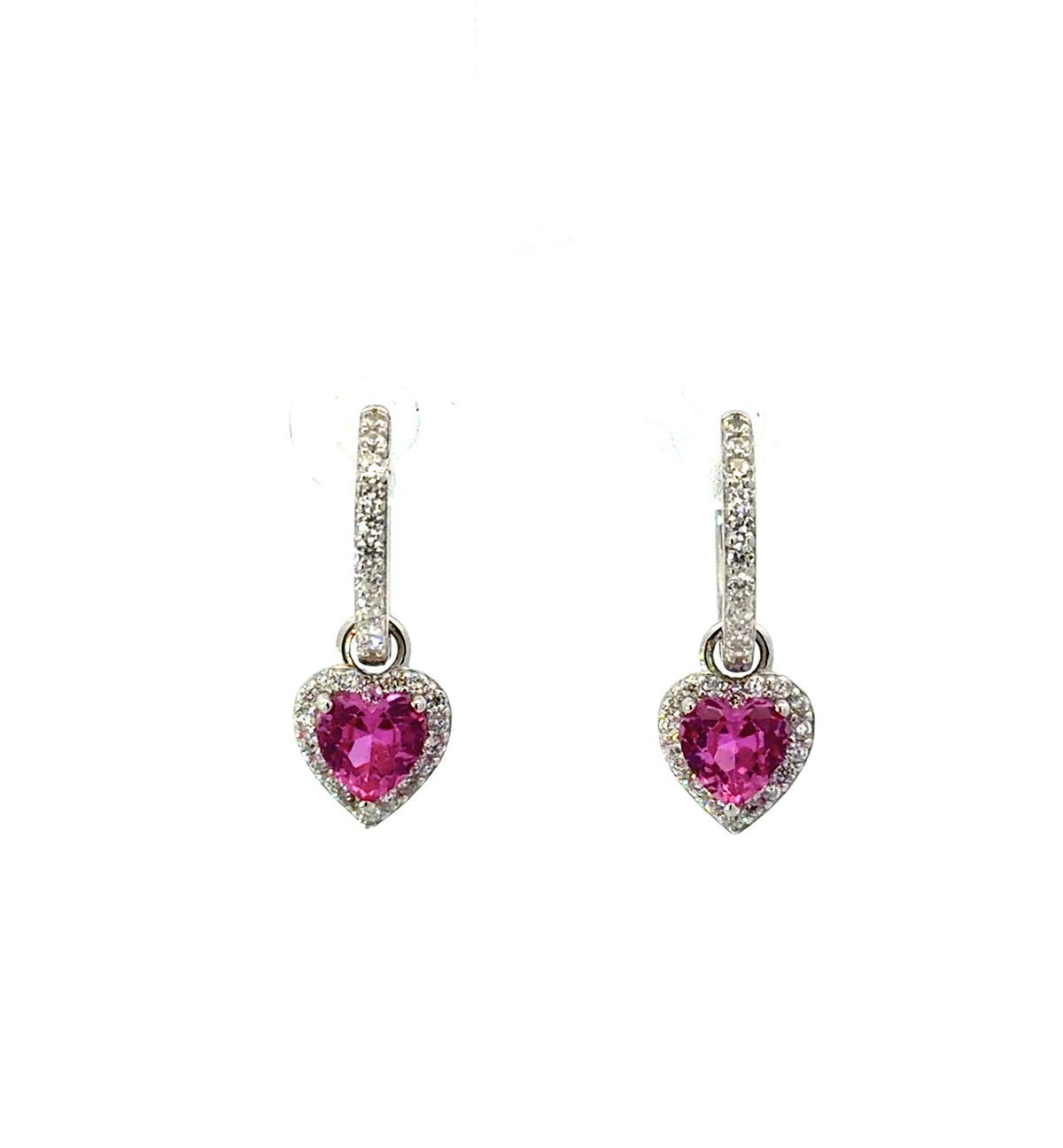 Sterling Silver Pink Topaz Heart Shaped Huggie Earrings