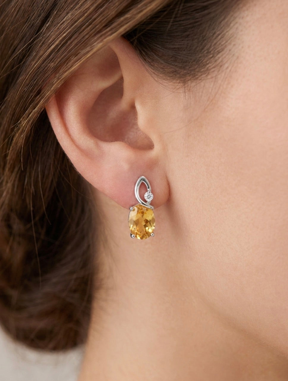 Sterling Silver Oval cut Fancy Yellow Earrings