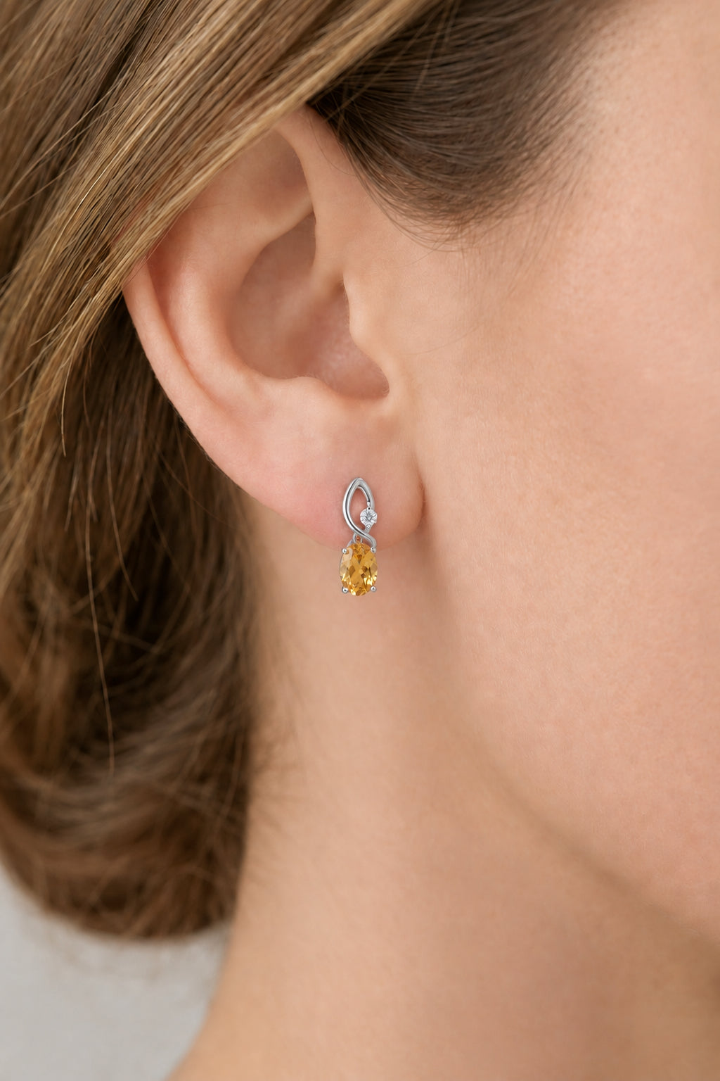 Sterling Silver Oval Yellow Topaz Stud Earrings#