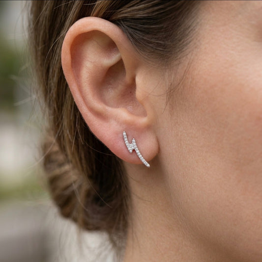 Sterling Silver Cubic Zirconia Lightening Bolt Earrings