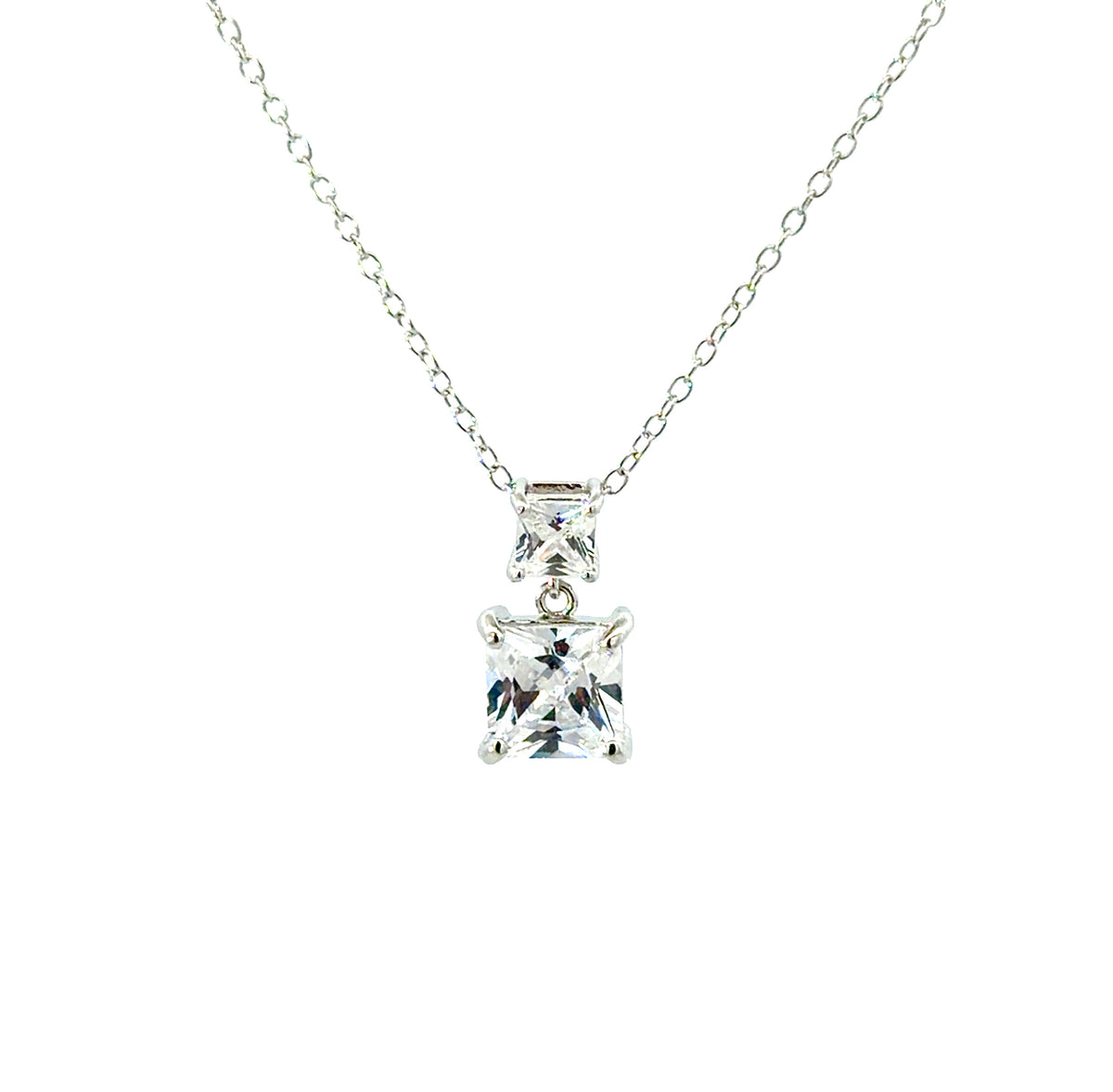 Sterling Silver Cubic Zirconia Princess cut Necklace