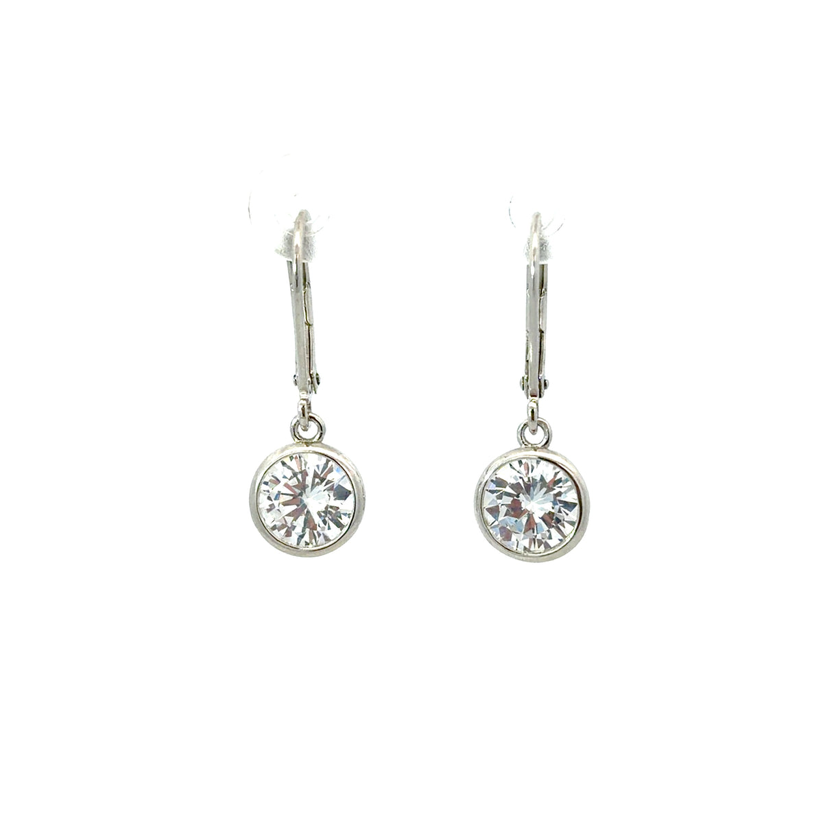 Sterling Silver Leverback Solitaire Earrings