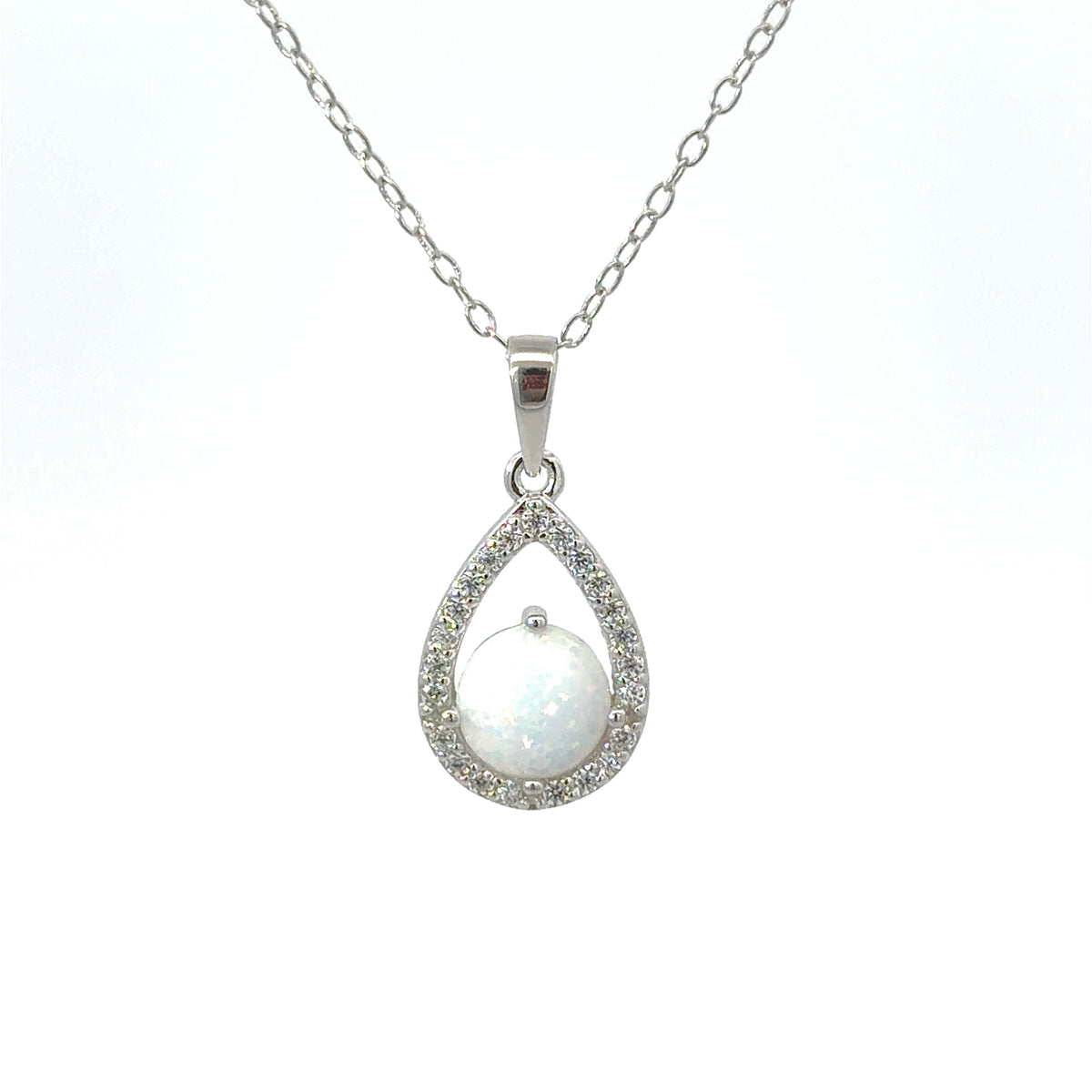 Sterling Silver Teardrop Opal Necklac