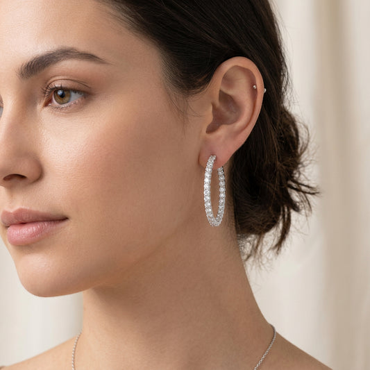 Inside-Out Round Shape 1.30-inch 5.00 ct.Hoop Earrings