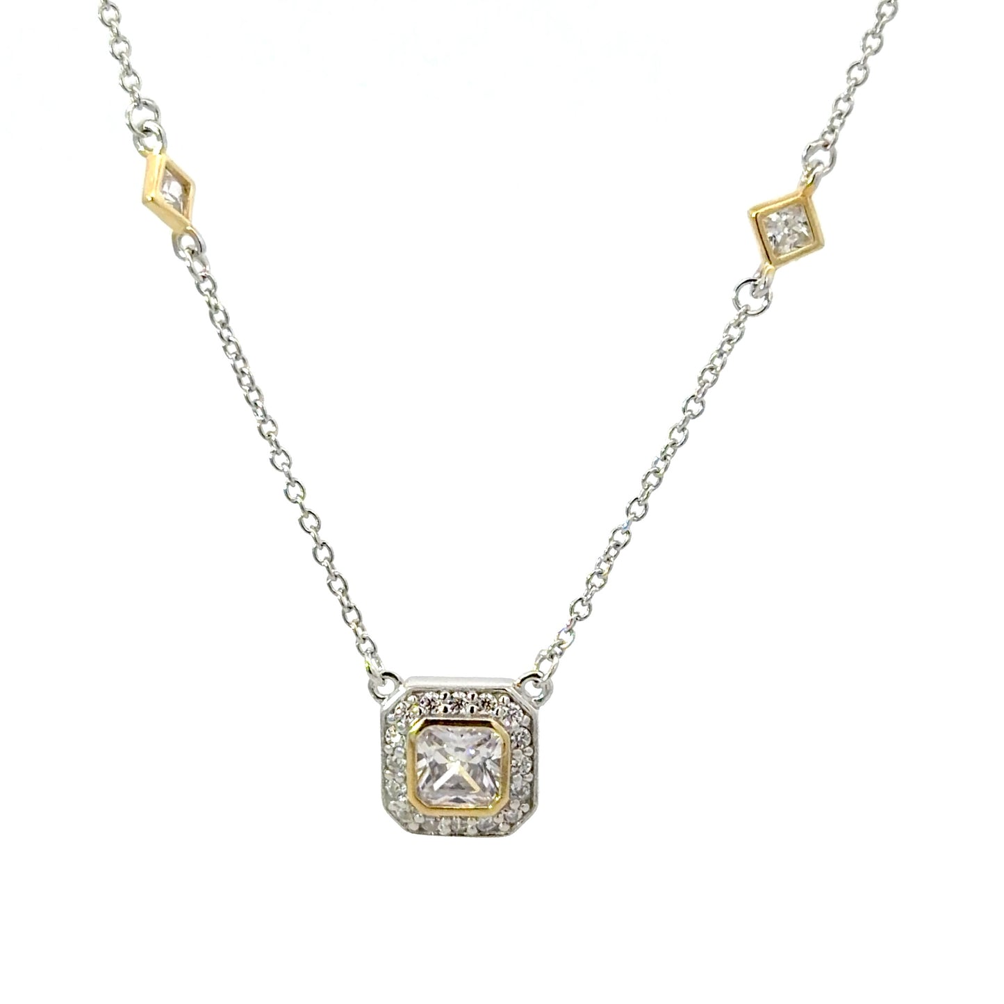 Sterling Silver Two-Tone Square Station Necklace
