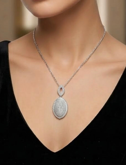 Sterling Silver Oval Cluster Cubic Zirconia Necklace