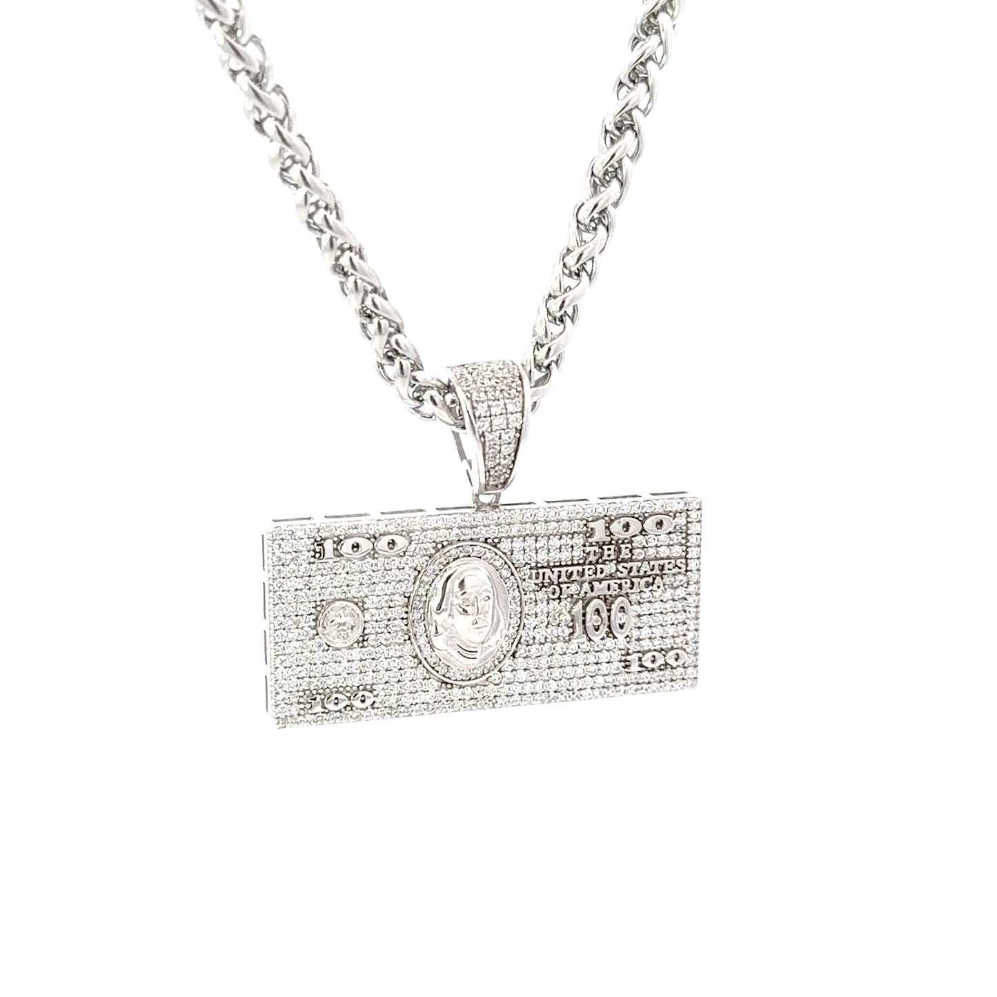 Sterling Silver Hundred Dollar Bill Pendant