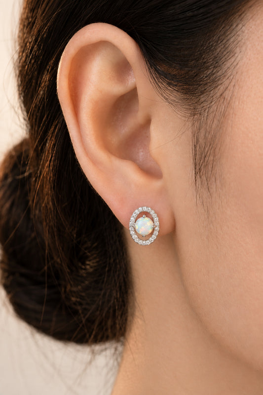 Sterling Silver Oval Halo Opal Earrings