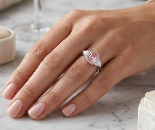 Sterling Silver Pink Asscher-cut Cubic Zirconia Ring