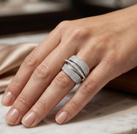 Sterling Silver Multi Layer Cocktail Ring