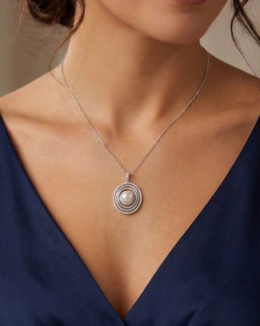 Sterling Silver Pearl And Cubic Zirconia Necklace