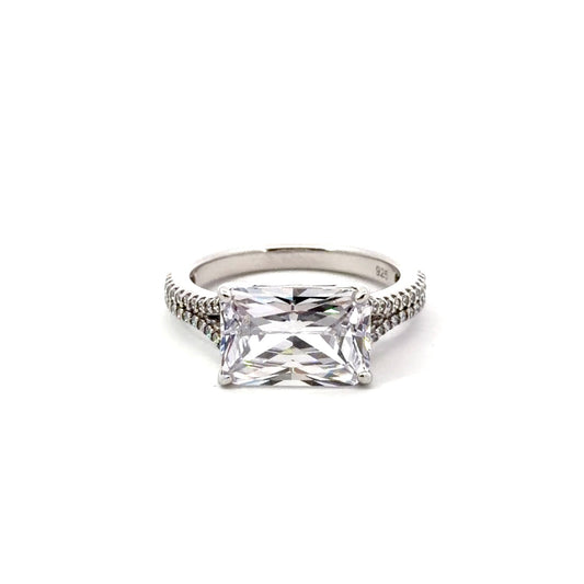 Sterling Silver Emerald-cut Stone Ring