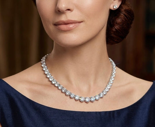 Sterling Silver 3-prong Tennis Necklace