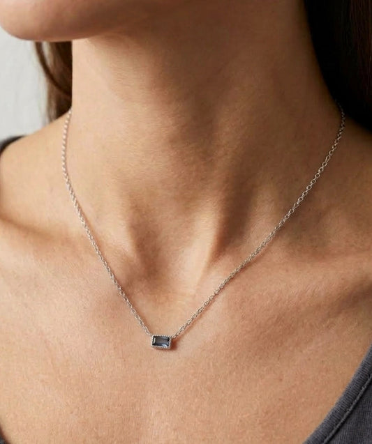 Sterling Silver East-West Blue Bar Necklace